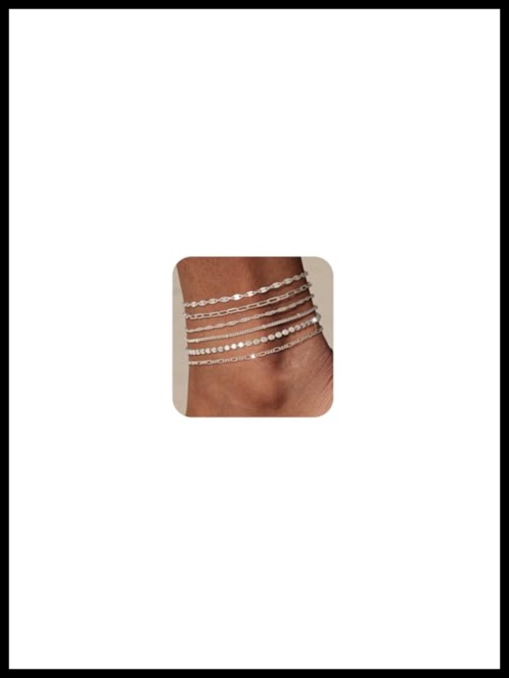 6PCS 14K Gold Plated Waterproof Anklet Set Dainty Summer Beach Jewelry